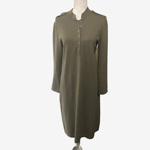 J. Jill Silk Blend Sweater Dress Women‎ Sz M Green Midi Henley Classic